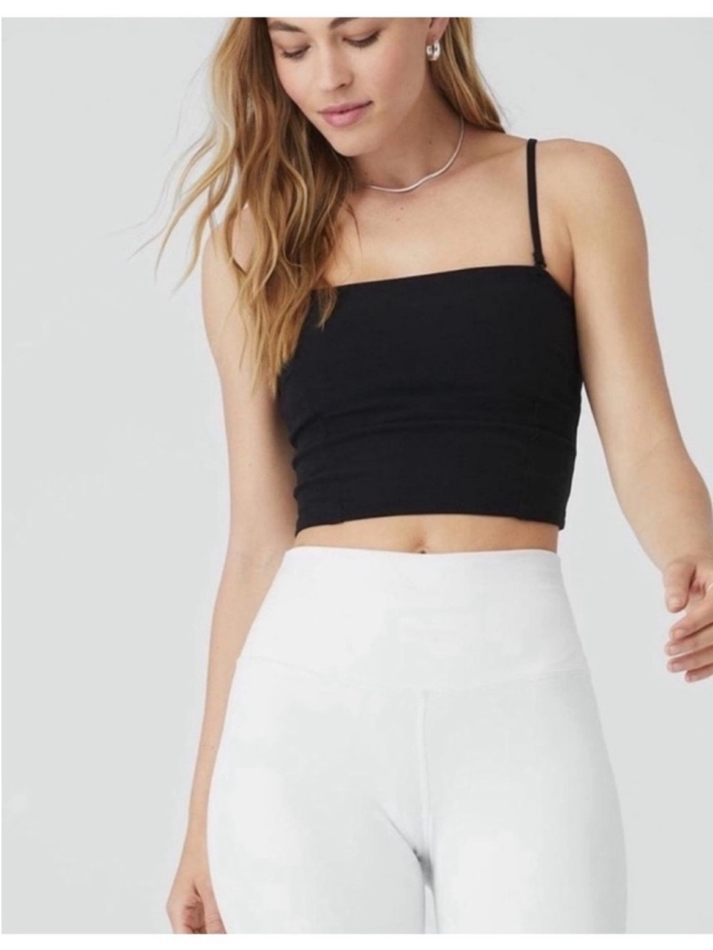 Alo Yoga AloSoft Convertible Sunkissed Bandeau Tank Top Black Sz S 4-6 W9540R